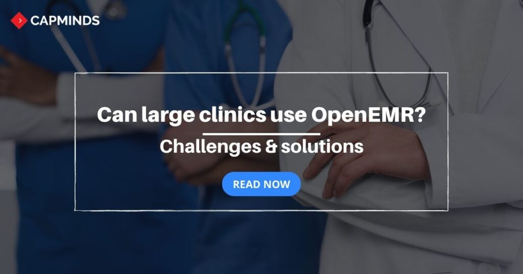 A doctor and two nurse stands firm with their hands closed symbolizing the challenges faced by large clinic using openemr