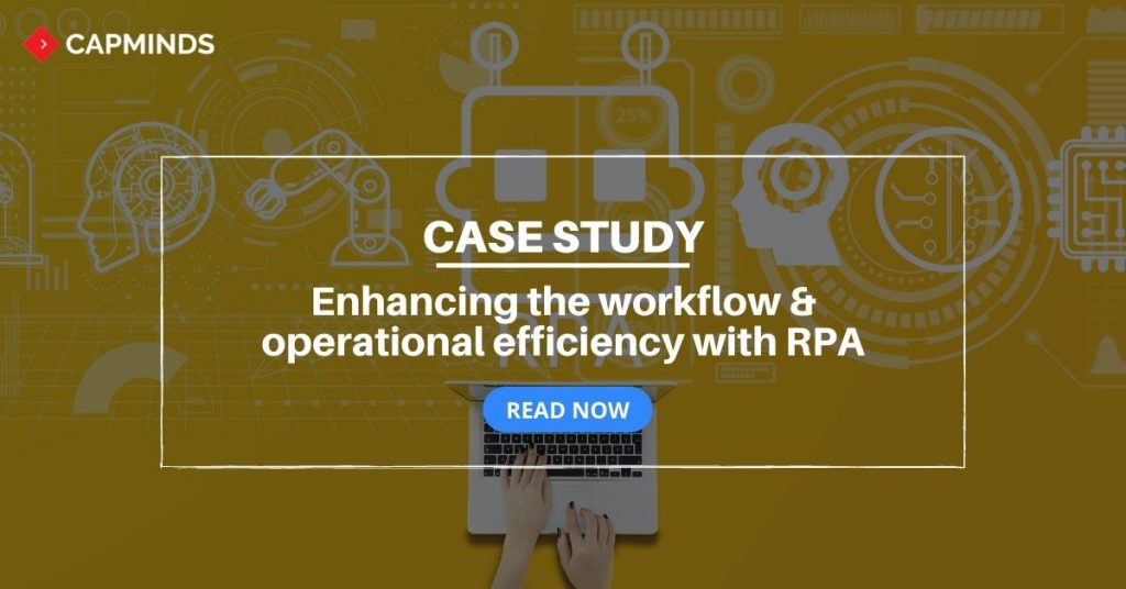 The robotic head,arm, and chip is been shown along with the laptop in the front depicting the robotic process automation enhancing the workflow and operational efficiency