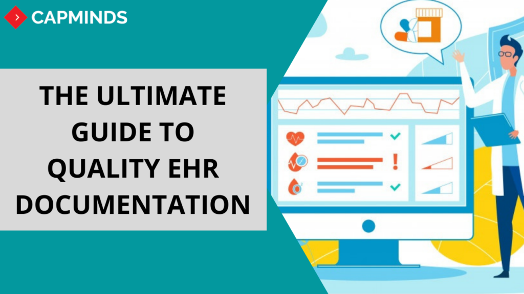 The doctor stands aside from a large display and explains about quality of EHR documentation