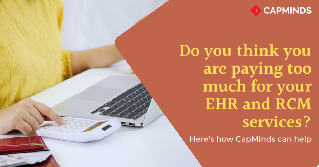 A person checks the cost of their current EHR and RCM service cost using calculator and laptop
