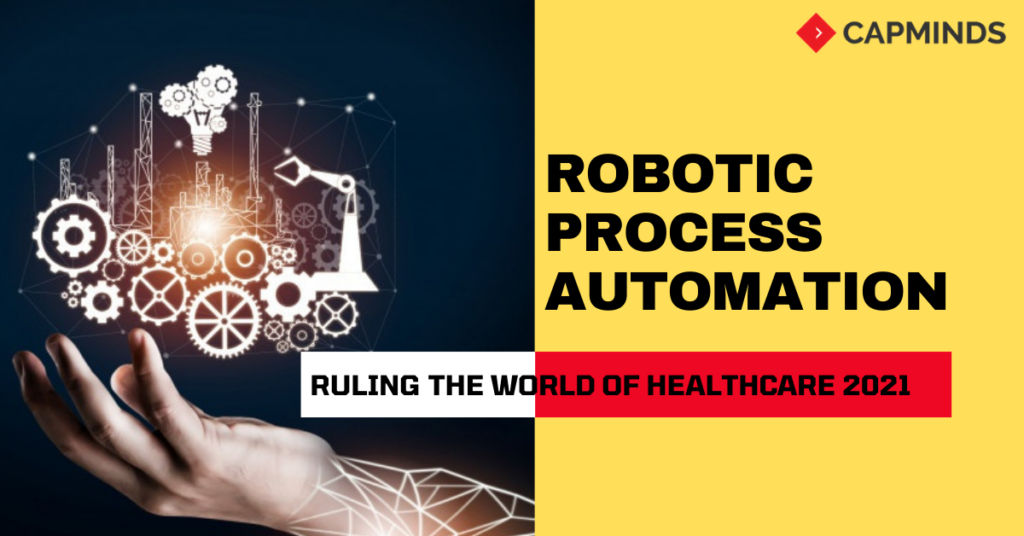 Robotic arms and chains are shown as the rising of robotic process automation in the healthcare sector