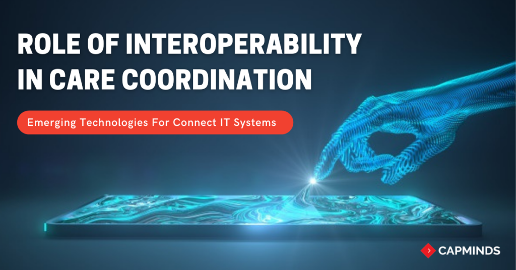 Digitally simulated hand gets connected with systems symbolizing role of interoperability in healthcare