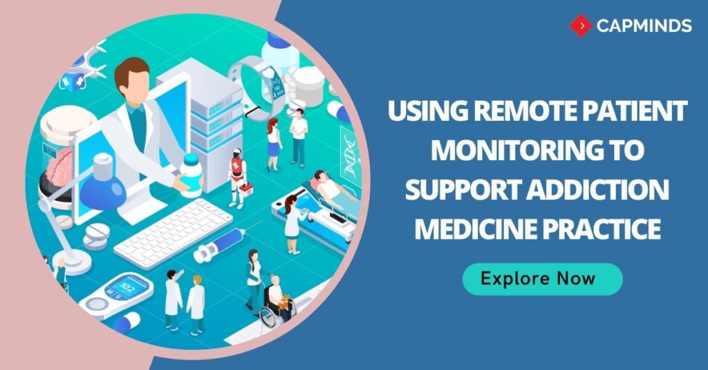 Vector image depicts remote patient monitoring and a doctor provides consultation to the patient using RPM