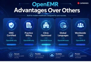 OpenEMR benefits include ONC certification, billing support, global usage, and scalable healthcare workflows.