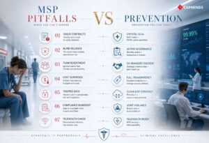 MSP hazards versus mitigation techniques for safer IT operations in healthcare.