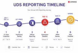 UDS report process from data gathering through submission to HRSA review process.