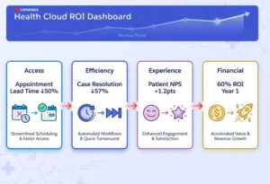 Return on investment metrics of health cloud dashboard.