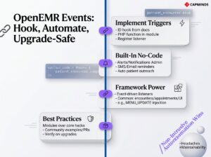 Vertical timeline showing implementation of triggers, no-code alerts, and framework best practices.