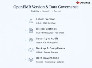 Vertical list covering Latest Version, Billing Settings, Security Audit, Backup, and Policies.