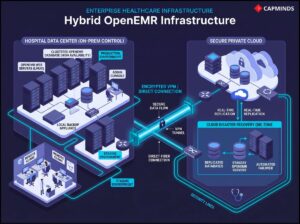 Diagram showing a Hospital Data Center connected via encrypted VPN to a Secure Private Cloud.