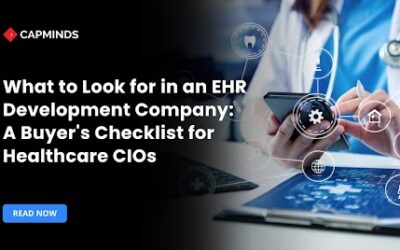 EHR development company buyer’s checklist for healthcare CIOs with digital healthcare workflow and medical technology interface visualization