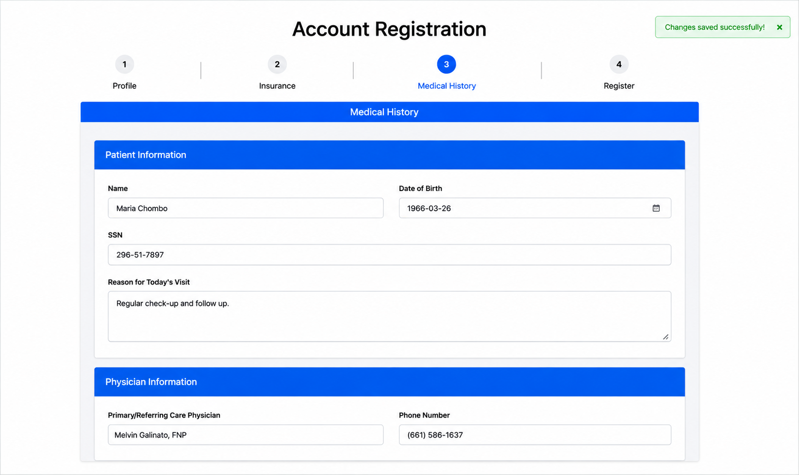 Medical History Registration Form