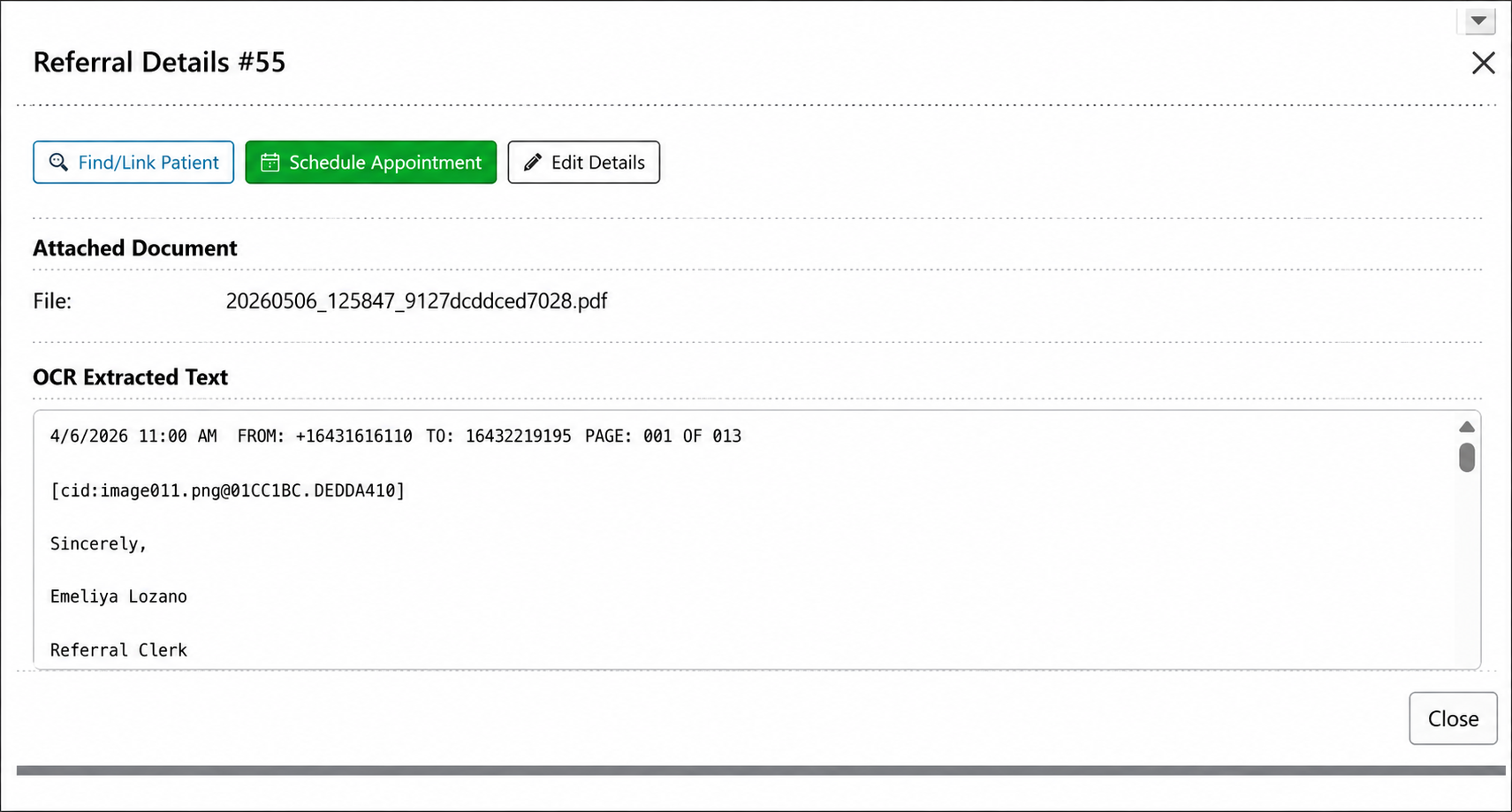 Referral Details Panel