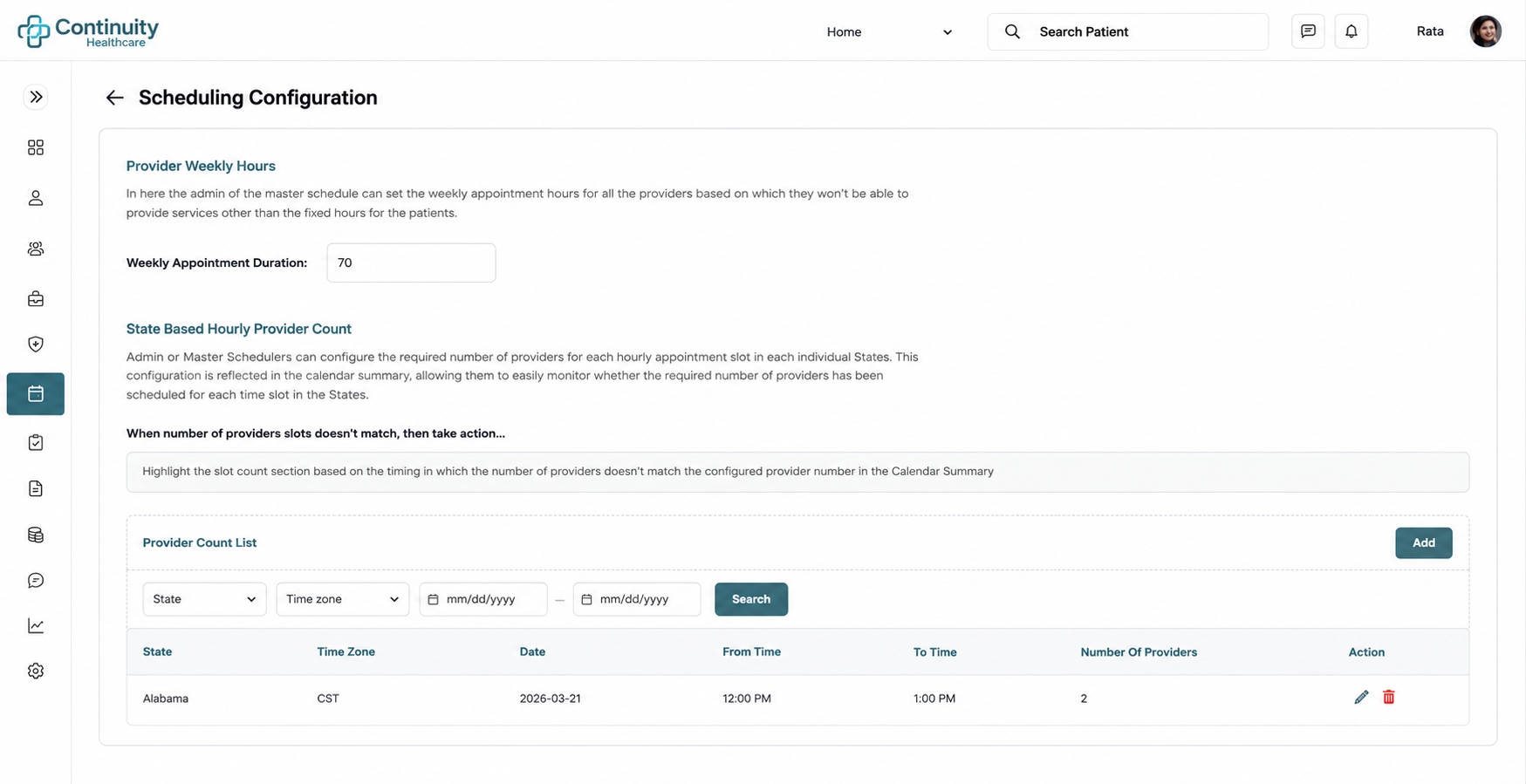 Scheduling Configuration (Provider Count per Slot)