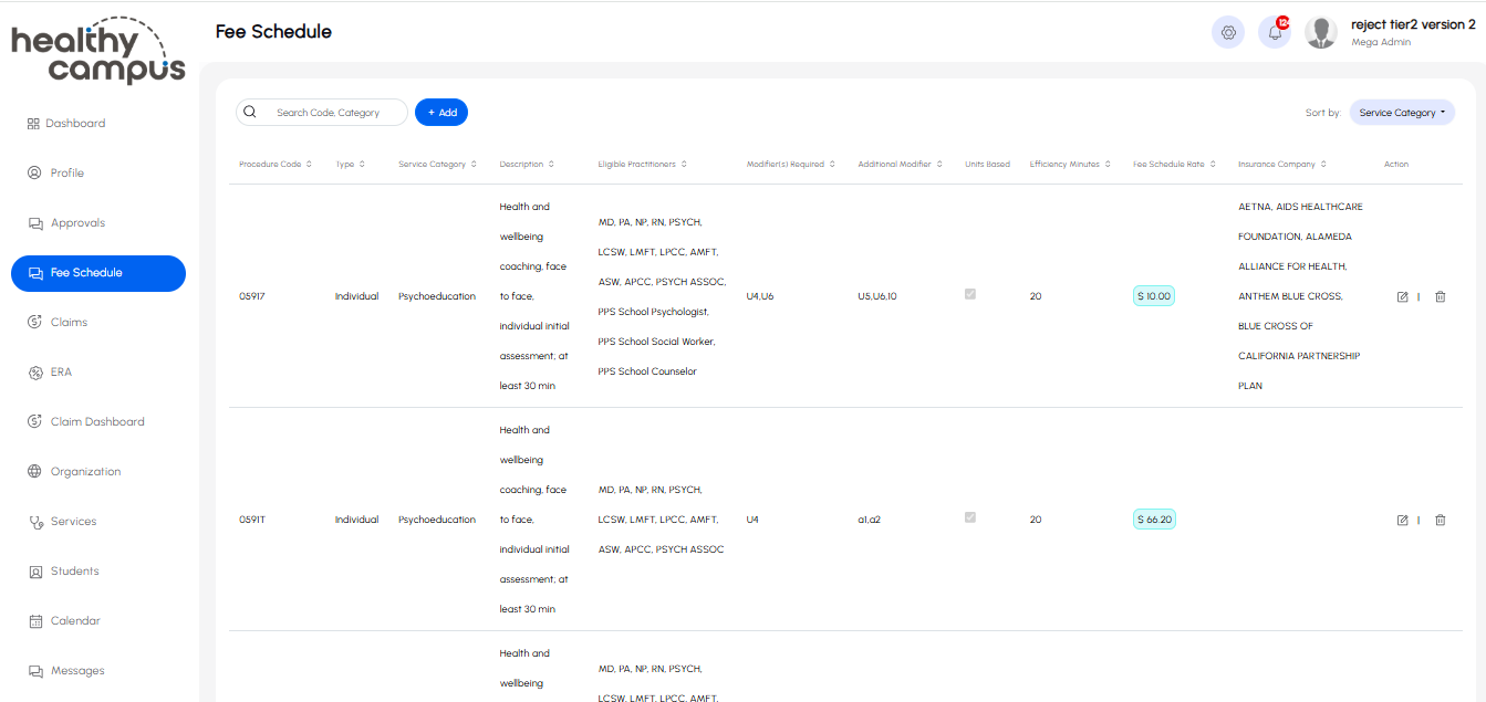 CYBHI-aligned fee schedules
